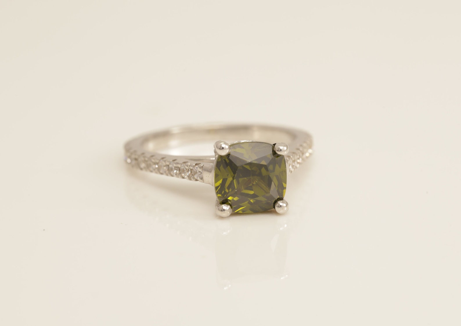 Cathedral Set Peridot Engagement Ring, August Birthstone Ring, Diamond Solitaire Wedding Ring, Anniversary Ring for Her
